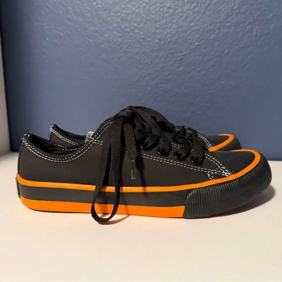 Harley-Davidson “Zia” Women’s Back & Orange Low Top Sneakers Size 6 - Picture 2 of 8